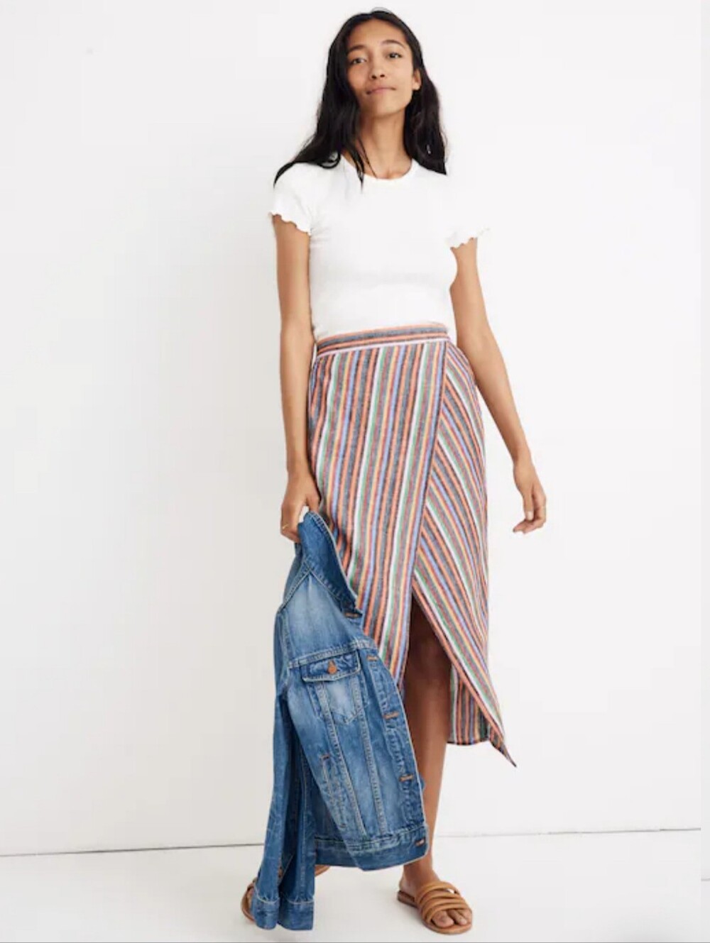 Madewell Overlay Skirt In Rainbow Stripe / Wrap Skirt
